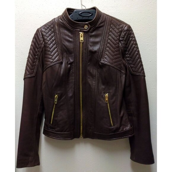 MICHAEL Michael Kors Women’s Brown 100% Leather Moto Jacket in Small - Picture 4 of 16
